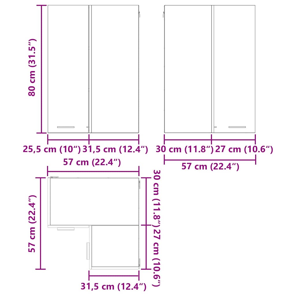 Hangkast Riga Zwarte Eik en Wit 57 x 57 x 80 cm Bewerkt hout