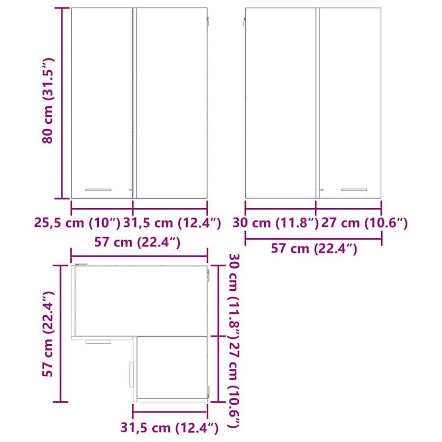 Hangkast Riga Grijs Sonoma en Wit 57 x 57 x 80 cm Bewerkt hout