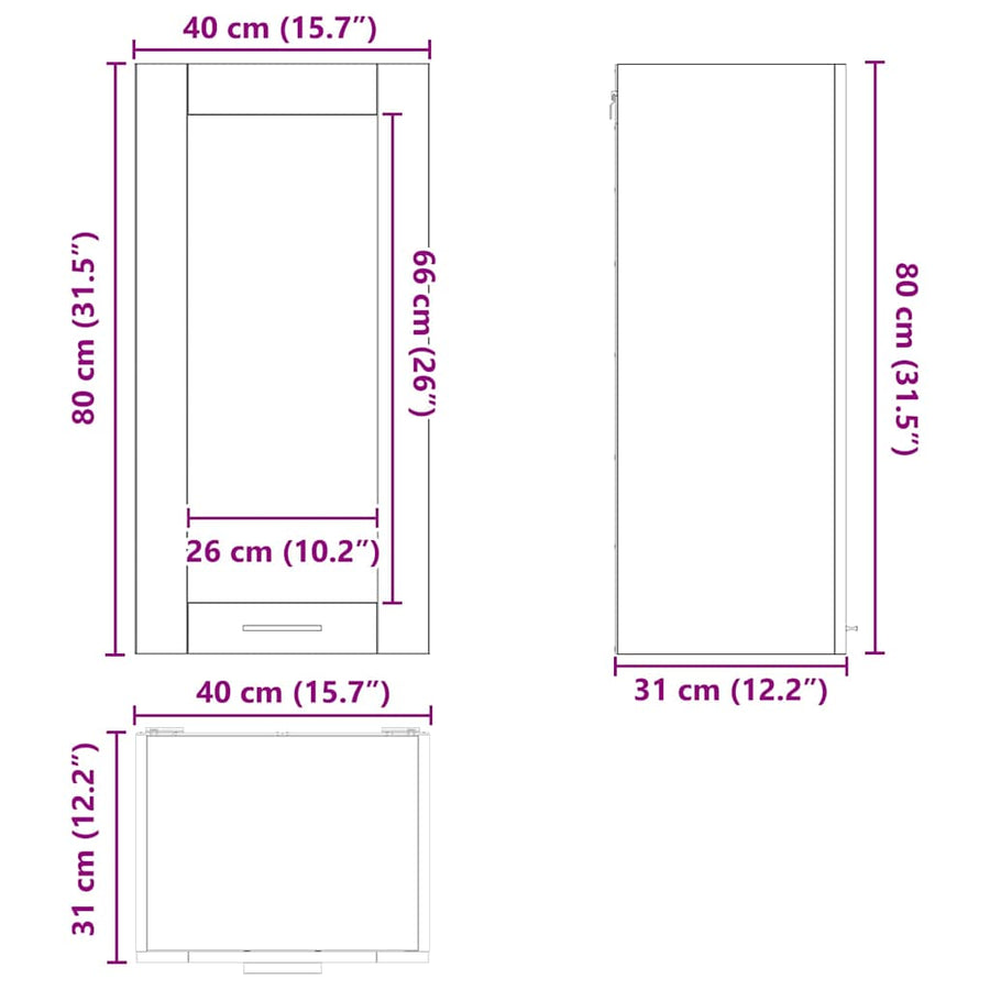 Hangkast Riga 2 pcs Gerookt eiken 40 x 31 x 80 cm Bewerkt hout