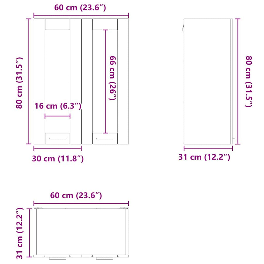 Hangkast Riga Zwart Eiken 60 x 31 x 80 cm Bewerkt hout