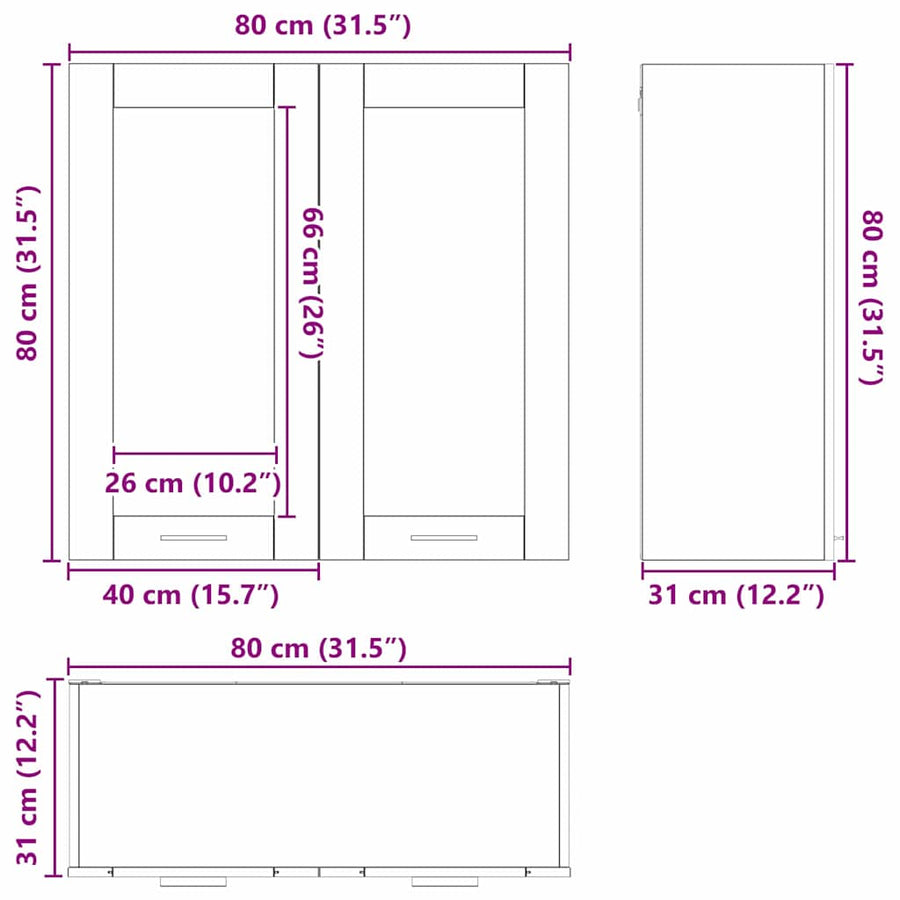 Hangkast Riga Grijs Sonoma 80 x 31 x 80 cm Bewerkt hout