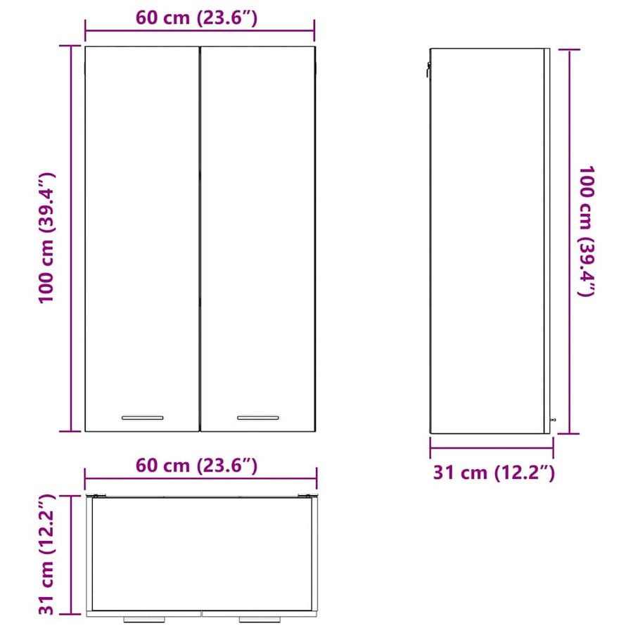 Hangkast Riga Zwart Eiken 60 x 31 x 100 cm Bewerkt hout
