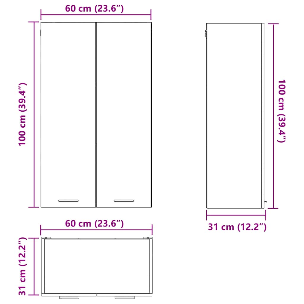 Hangkast Riga Artisan Eiken 60 x 31 x 100 cm Bewerkt hout