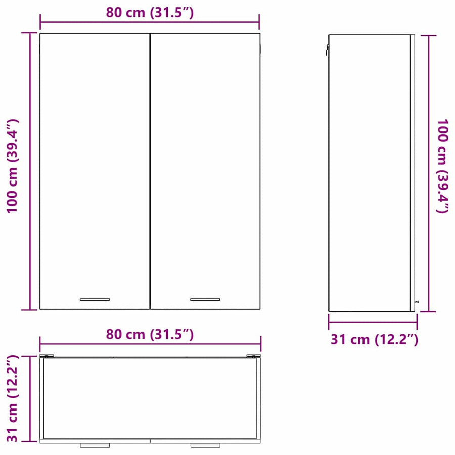Hangkast Riga Grijs Sonoma 80 x 31 x 100 cm Bewerkt hout