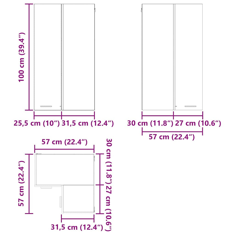 Hangkast Riga Sonoma Eik en Wit 57 x 57 x 100 cm Bewerkt hout