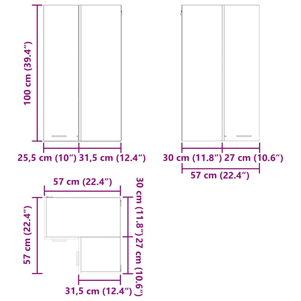 Hangkast Riga Sonoma Eik en Wit 57 x 57 x 100 cm Bewerkt hout