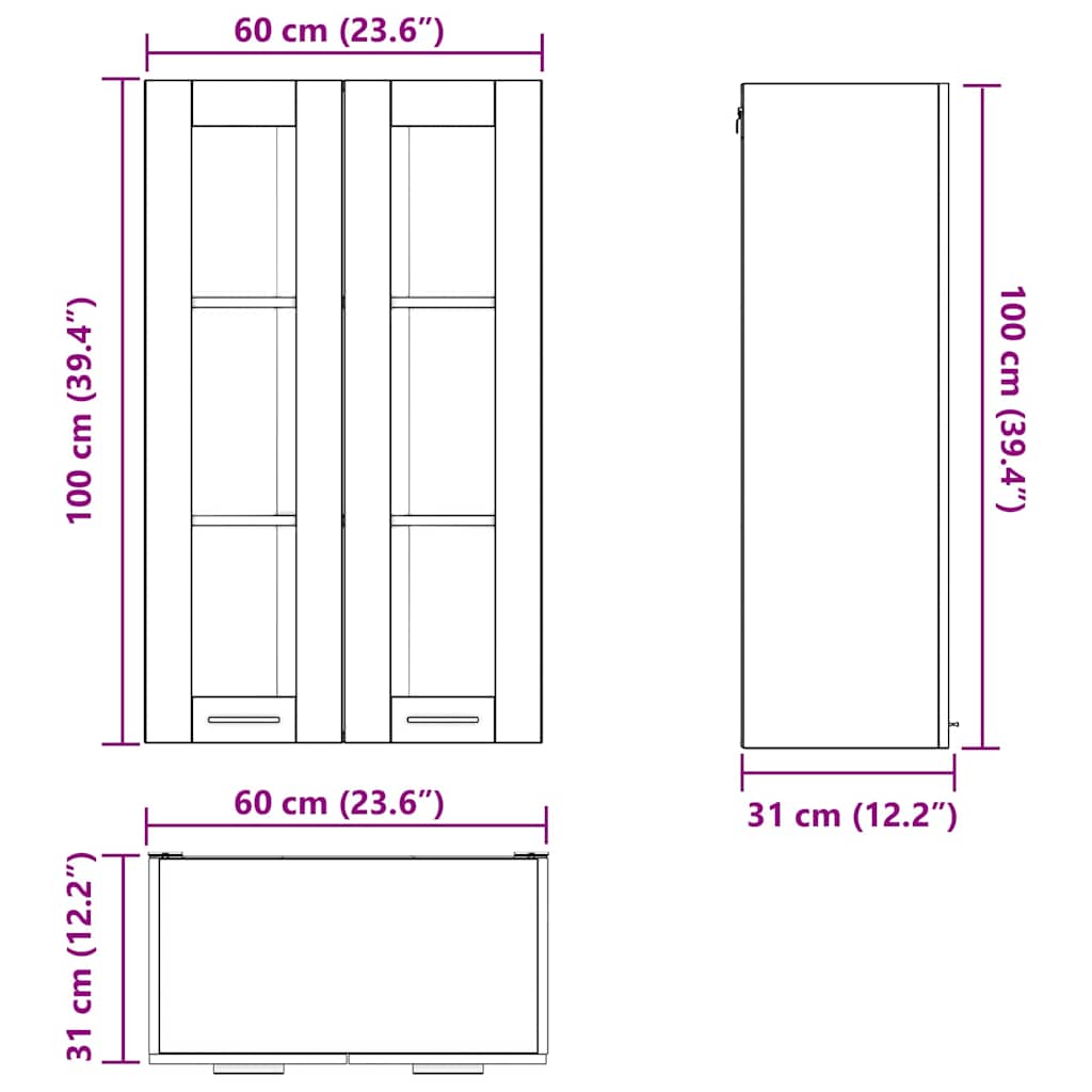 Hangkast Riga Gerookt eiken 60 x 31 x 100 cm Bewerkt hout
