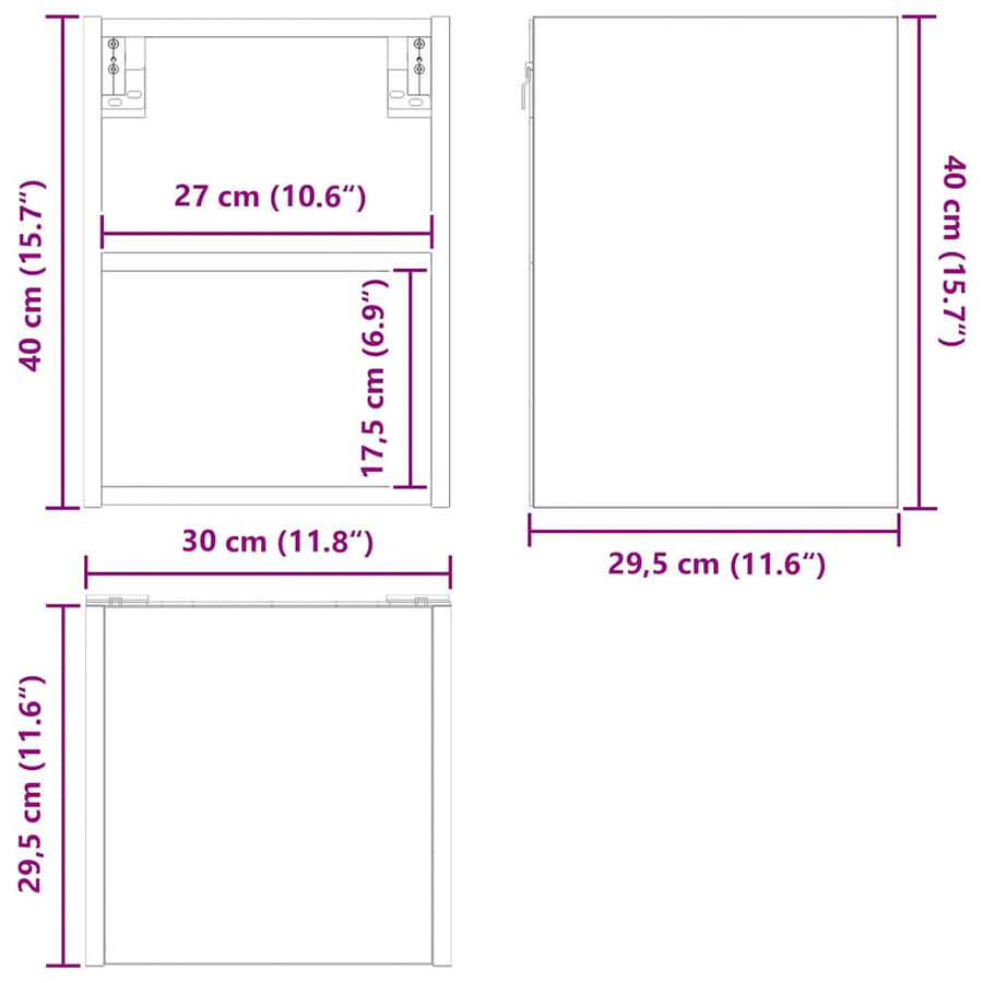Hangkast Riga Gerookt eiken 30 x 29,5 x 40 cm Bewerkt hout