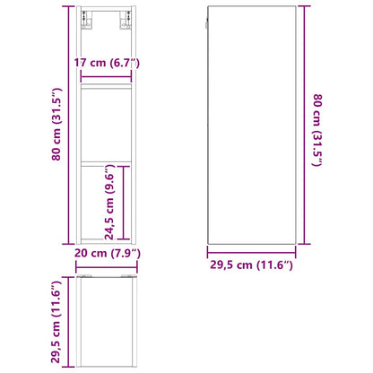 Hangkast Riga Gerookt eiken 20 x 29,5 x 80 cm Bewerkt hout