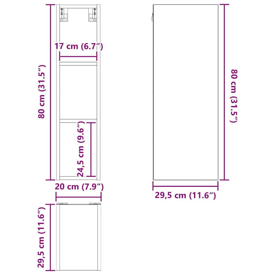 Hangkast Riga Gerookt eiken 20 x 29,5 x 80 cm Bewerkt hout
