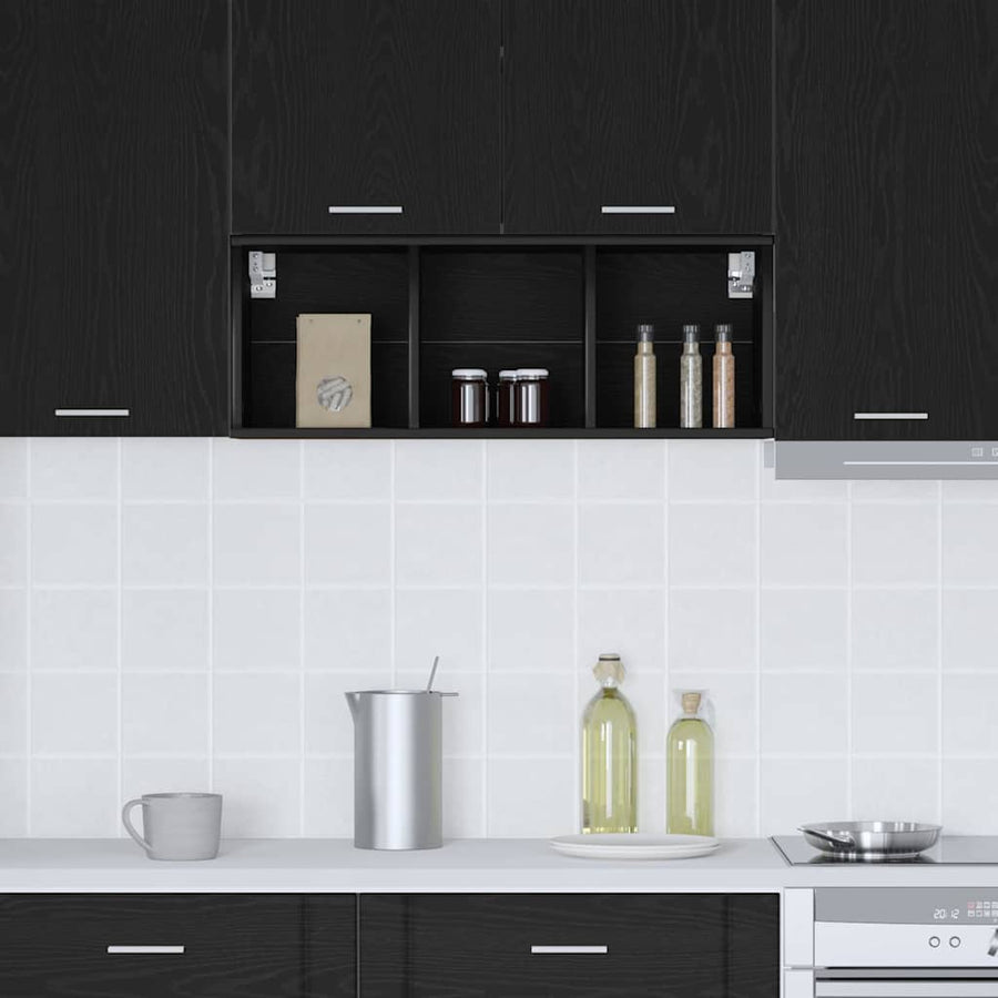 Hangkast Riga Zwart Eiken 30 x 29,5 x 80 cm Bewerkt hout