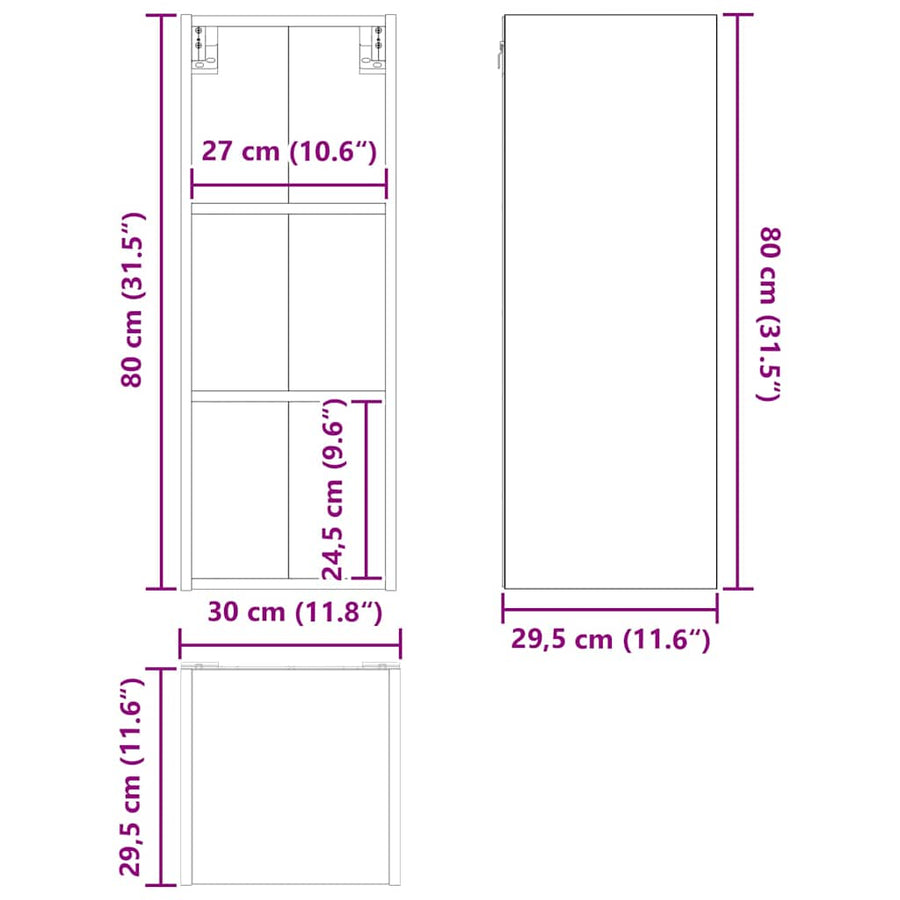 Hangkast Riga Sonoma Eiken 30 x 29,5 x 80 cm Bewerkt hout