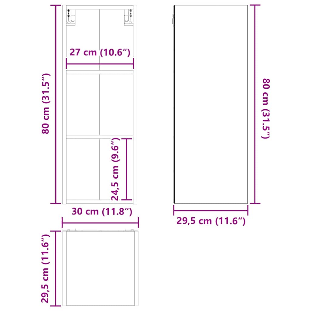 Hangkast Riga Artisan Eiken 30 x 29,5 x 80 cm Bewerkt hout