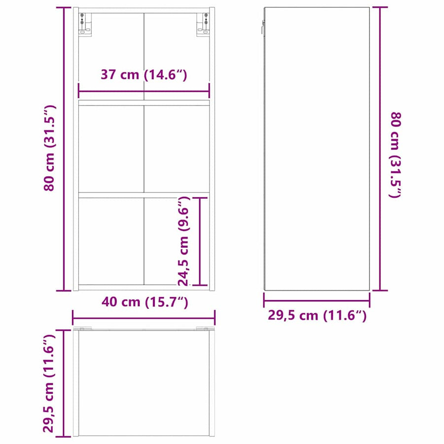 Hangkast met plank Riga Wit 40 x 29,5 x 80 cm Bewerkt hout
