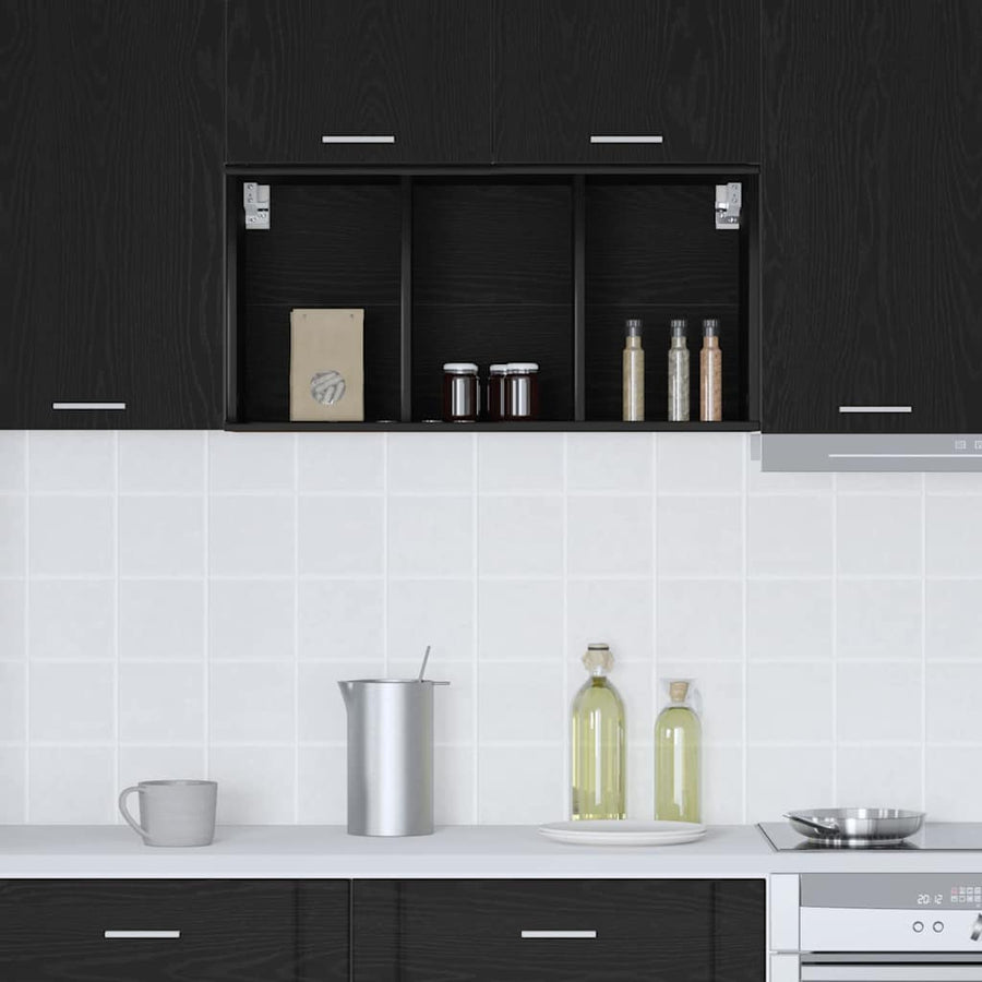 Hangkast Riga Zwart Eiken 40 x 29,5 x 80 cm Bewerkt hout