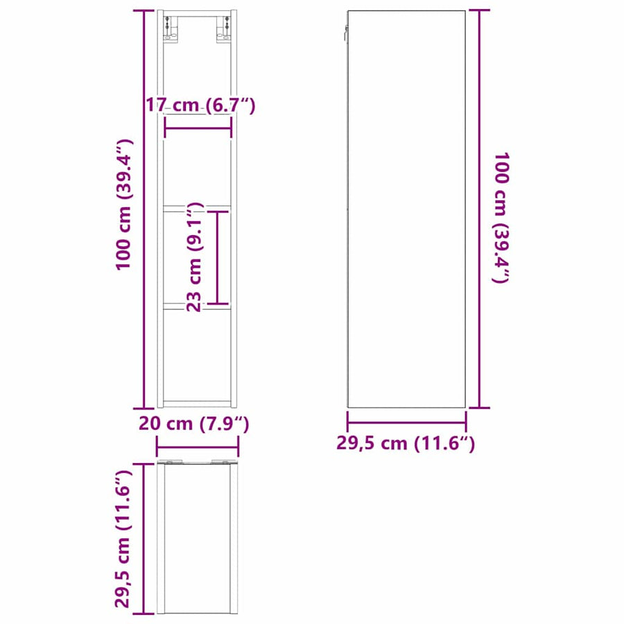 Hangkast Riga Gerookt eiken 20 x 29,5 x 100 cm Bewerkt hout