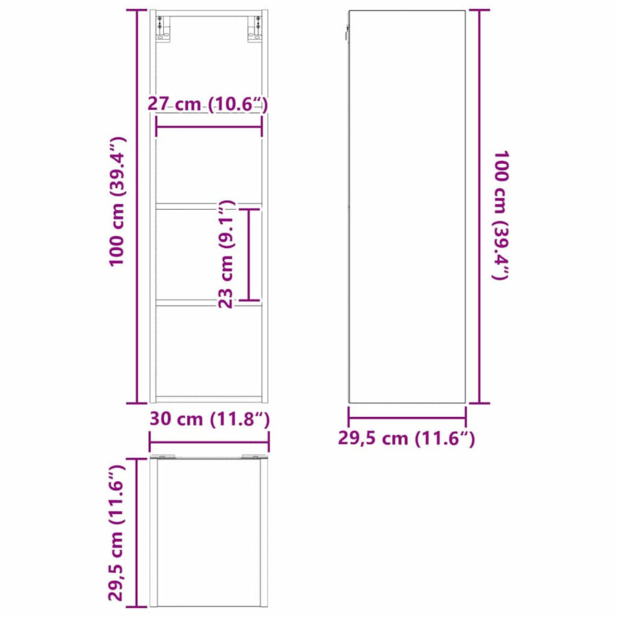 Hangkast Riga Oud Hout 30 x 29,5 x 100 cm Bewerkt hout