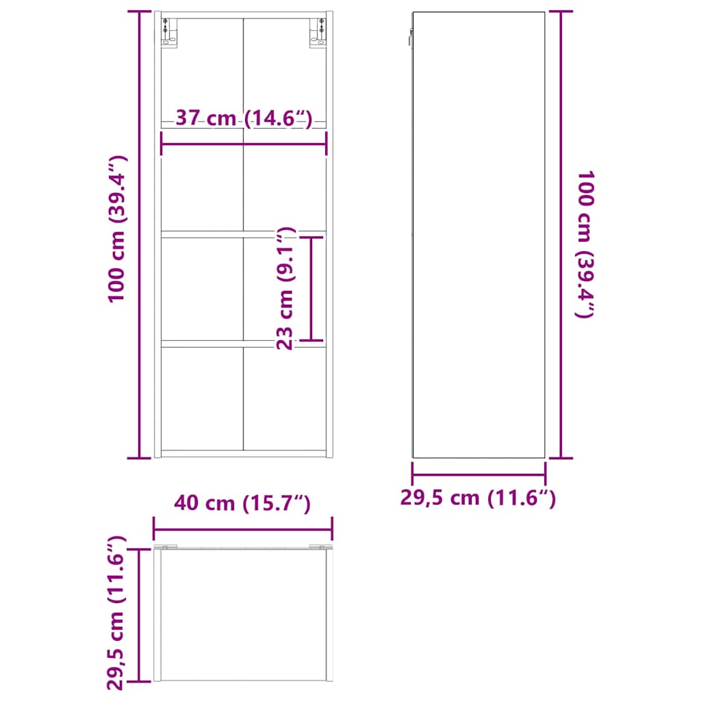 Hangkast Riga Beton Grijs 40 x 29,5 x 100 cm Bewerkt hout