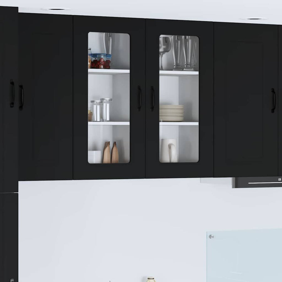 Keukenkast aan de muur 2 pcs Zwart 40 x 31 x 80 cm Bewerkt hout