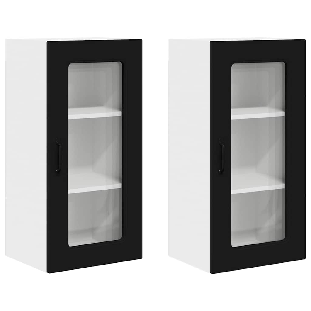Keukenkast aan de muur 2 pcs Zwart 40 x 31 x 80 cm Bewerkt hout