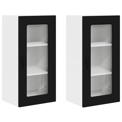 Keukenkast aan de muur 2 pcs Zwart 40 x 31 x 80 cm Bewerkt hout