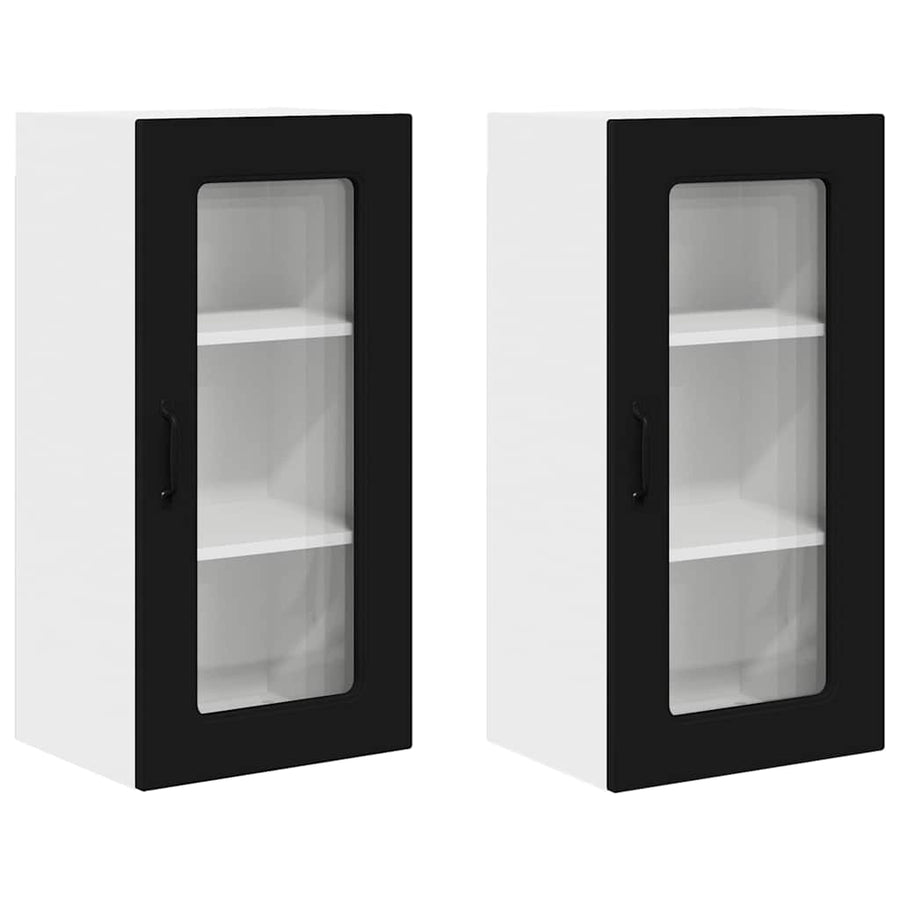 Keukenkast aan de muur 2 pcs Zwart 40 x 31 x 80 cm Bewerkt hout