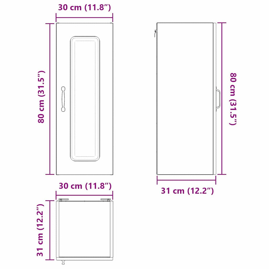 Keukenkast aan de muur 2 pcs Wit 30 x 31 x 80 cm Bewerkt hout