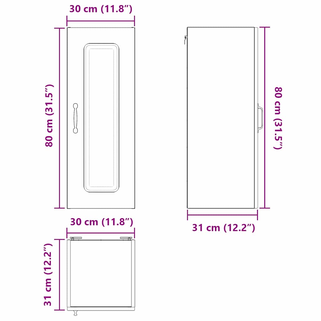 Keukenkast aan de muur 2 pcs Zwart 30 x 31 x 80 cm Bewerkt hout