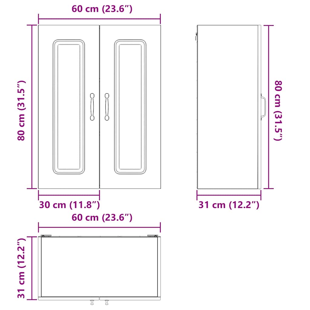 Keukenkast aan de muur Zwart 60 x 31 x 80 cm Bewerkt hout