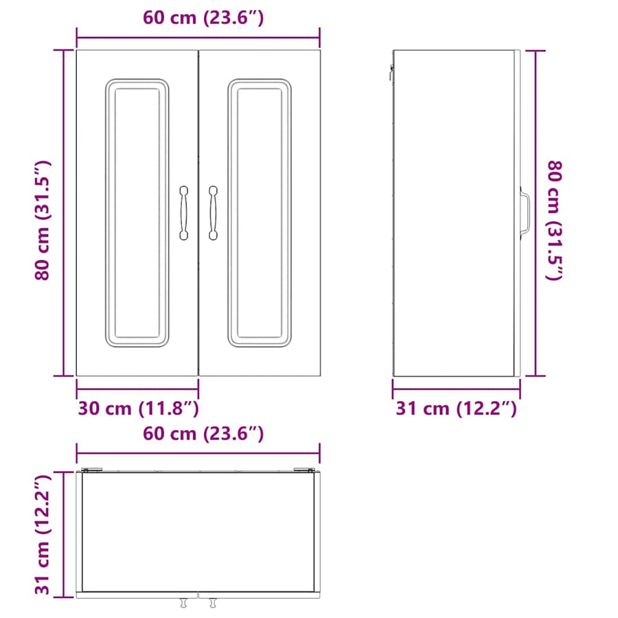 Keukenkast aan de muur Bruin Eiken 60 x 31 x 80 cm Bewerkt hout