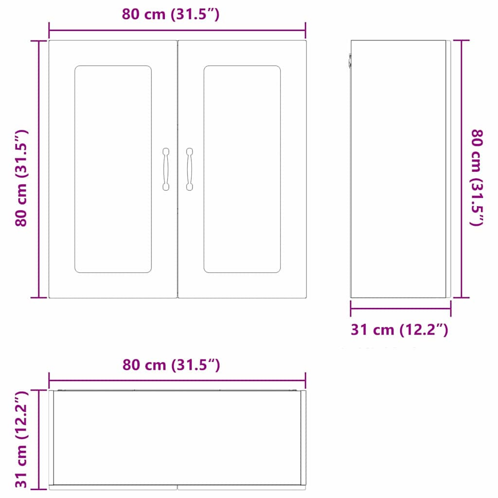 Keukenkast aan de muur Beton Grijs 80 x 31 x 80 cm Bewerkt hout