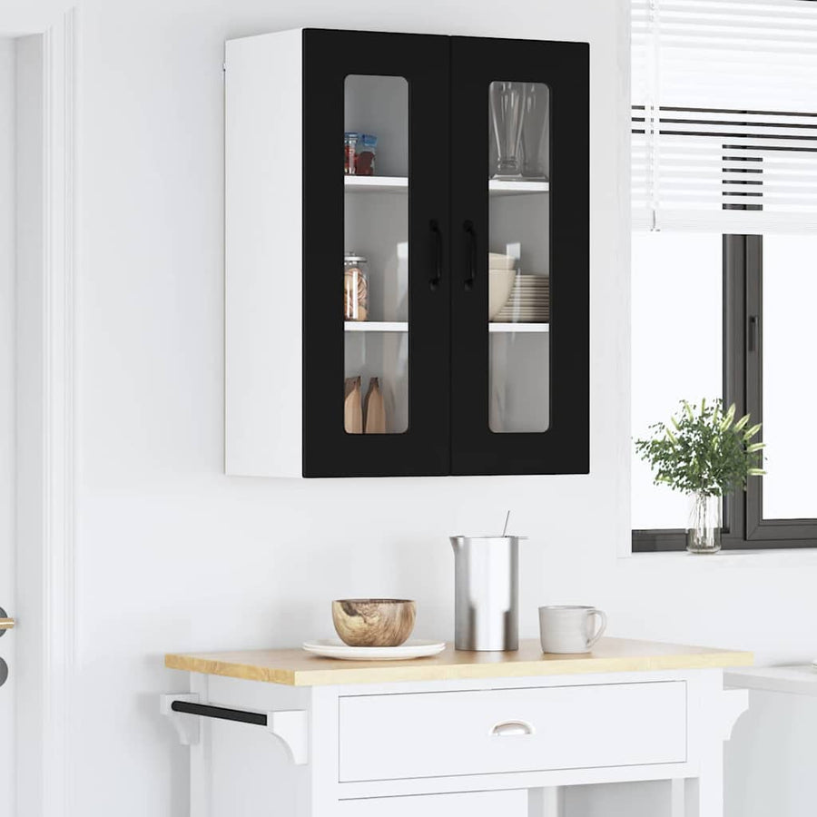 Keukenkast aan de muur Zwart 60 x 31 x 80 cm Bewerkt hout