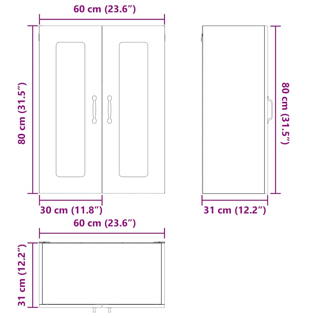 Keukenkast aan de muur Bruin Eiken 60 x 31 x 80 cm Bewerkt hout