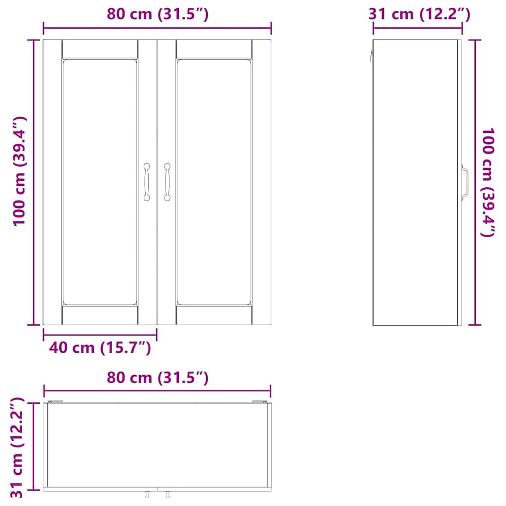 Keukenkast aan de muur met plank Gerookt eiken 80 x 31 x 100 cm