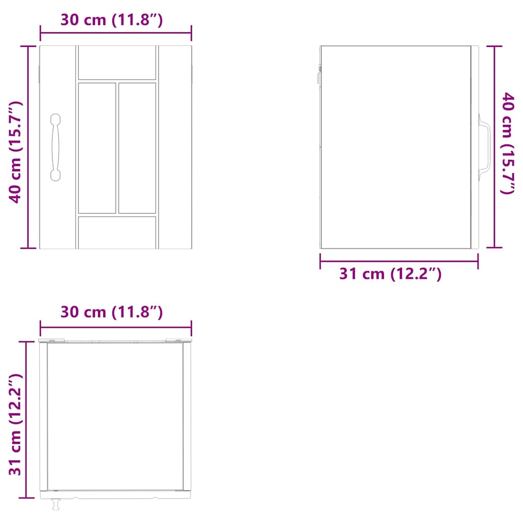 Keukenkast aan de muur met plank 2 pcs Oud Hout 30 x 31 x 40 cm
