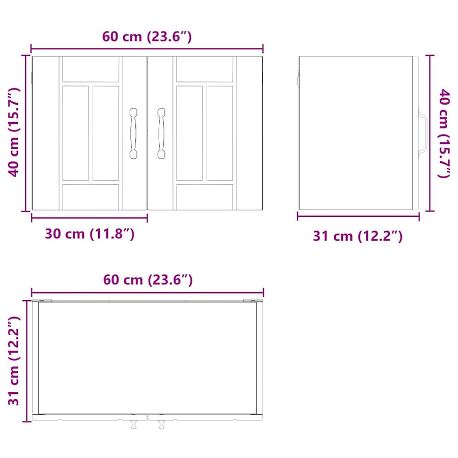 Keukenkast aan de muur met plank Gerookt eiken 60 x 31 x 40 cm