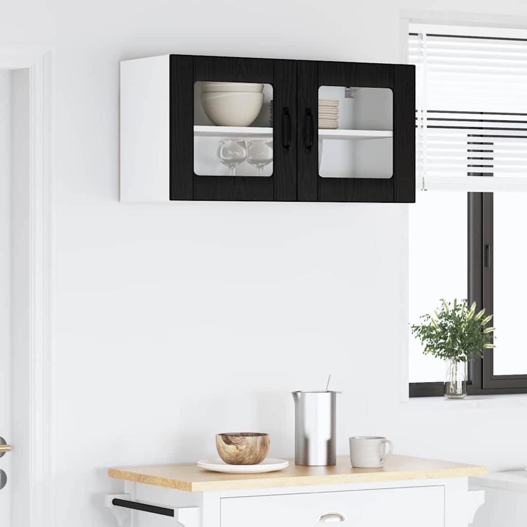 Keukenkast aan de muur Zwart Eiken 80 x 31 x 40 cm Bewerkt hout