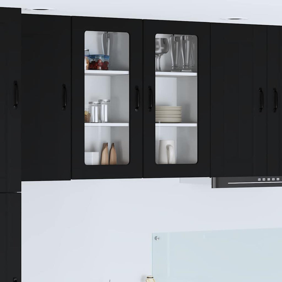 Keukenkast aan de muur 2 pcs Zwart 40 x 31 x 80 cm Bewerkt hout