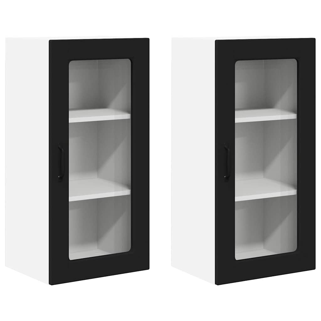 Keukenkast aan de muur 2 pcs Zwart 40 x 31 x 80 cm Bewerkt hout