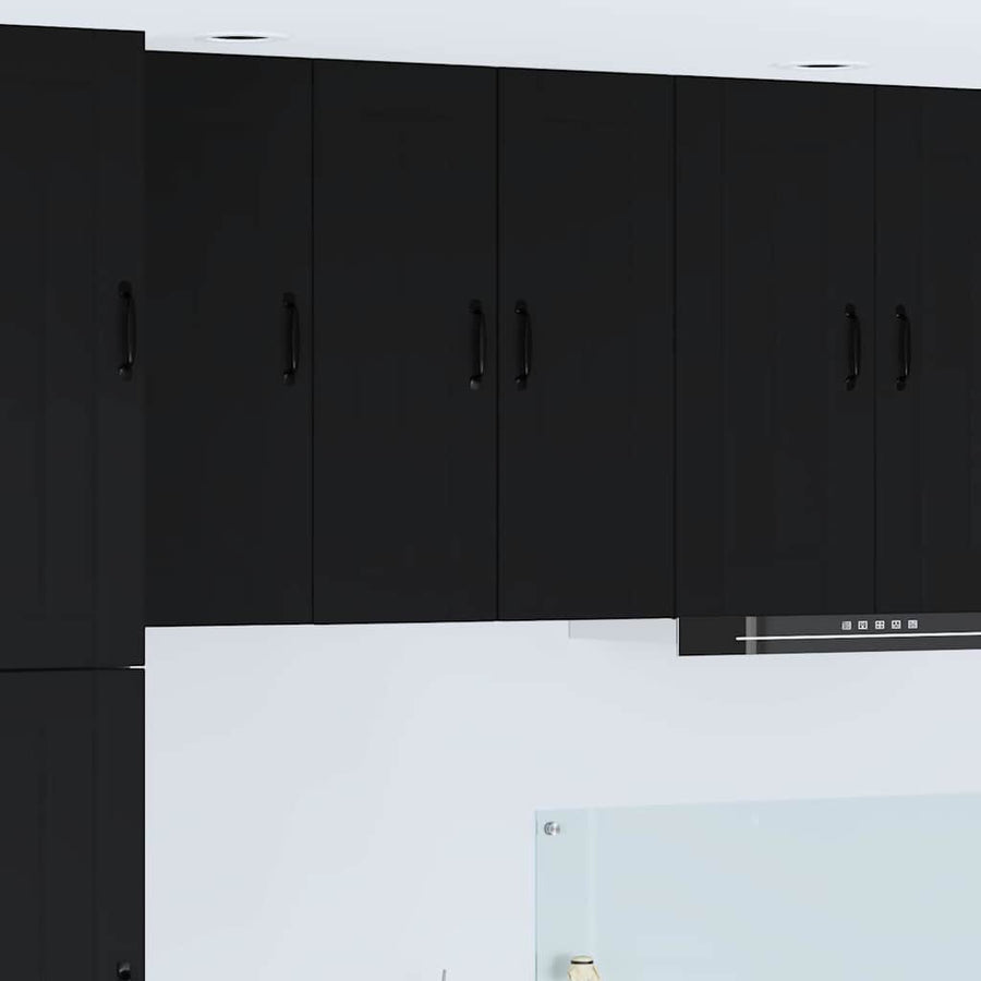 Keukenkast aan de muur 2 pcs Zwart 30 x 31 x 80 cm Bewerkt hout