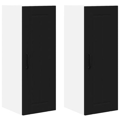 Keukenkast aan de muur 2 pcs Zwart 30 x 31 x 80 cm Bewerkt hout