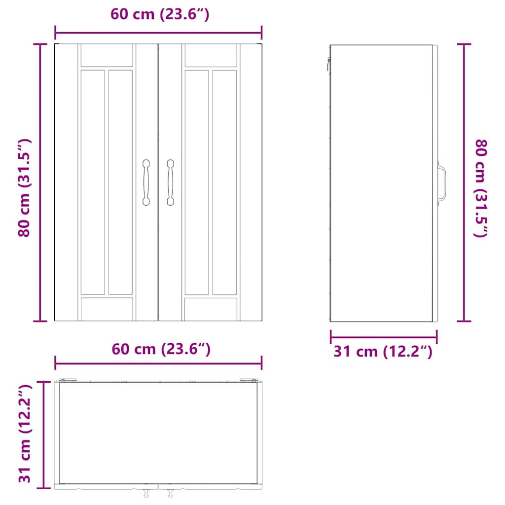 Keukenkast aan de muur Wit 60 x 31 x 80 cm Bewerkt hout