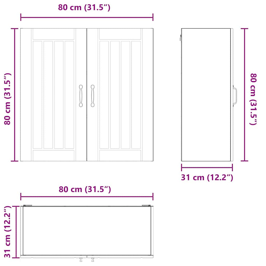 Keukenkast aan de muur met plank Gerookt eiken 80 x 31 x 80 cm