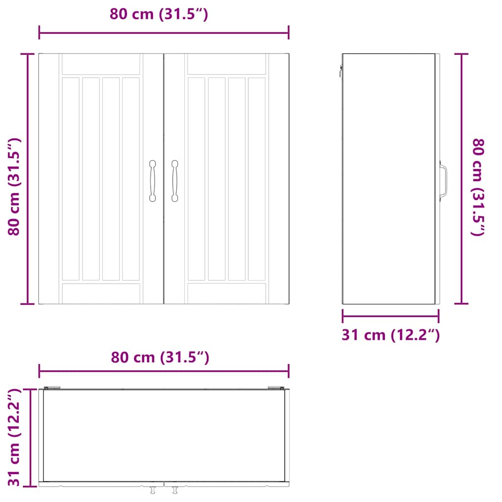 Keukenkast aan de muur Oud Hout 80 x 31 x 80 cm Bewerkt hout