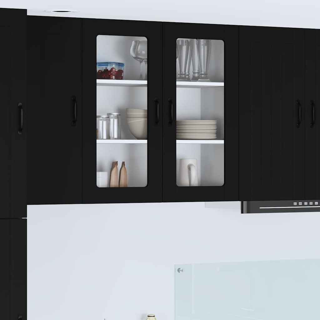Keukenkast aan de muur Zwart 80 x 31 x 80 cm Bewerkt hout