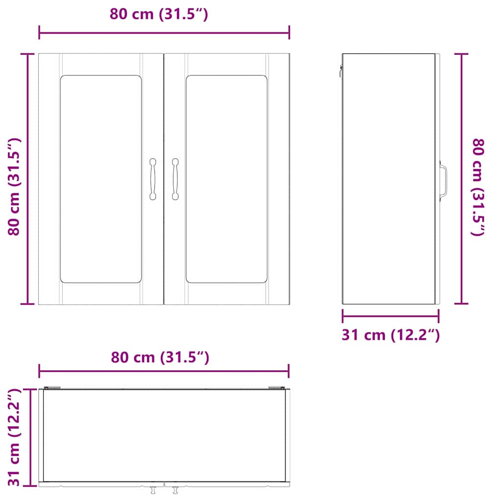 Keukenkast aan de muur Zwart 80 x 31 x 80 cm Bewerkt hout