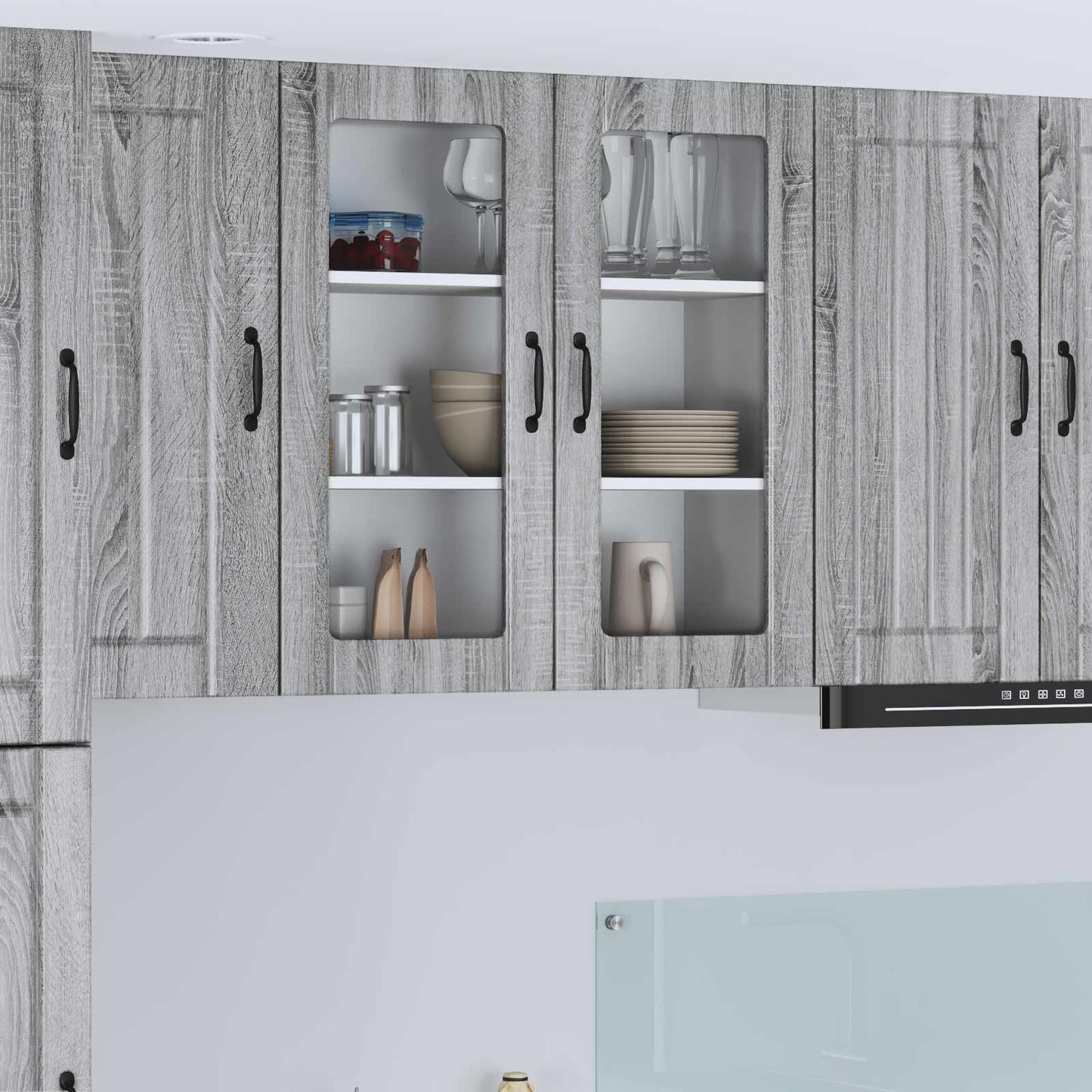 Keukenkast Bewerkt Hout Grijs Sonoma 80 x 31 x 80 cm 1x wandglas kast (2 deuren)