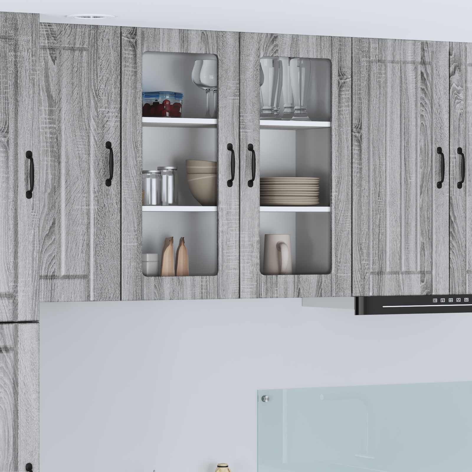 Keukenkast Bewerkt Hout Grijs Sonoma 80 x 31 x 80 cm 1x wandglas kast (2 deuren)