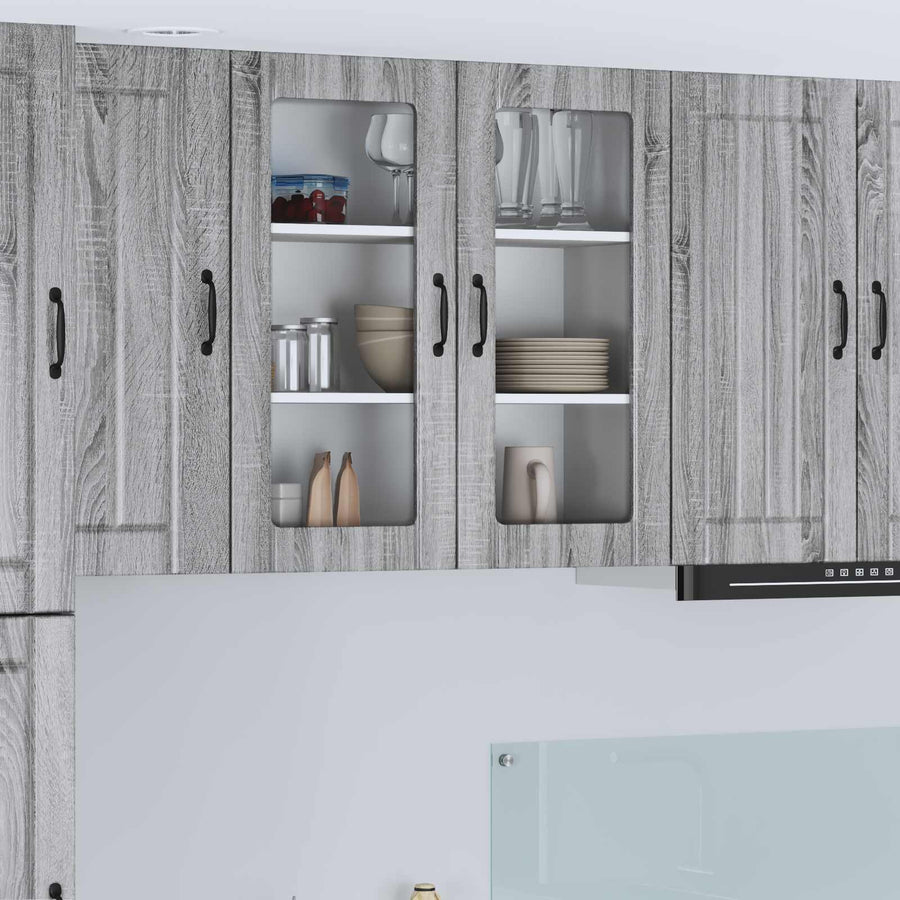 Keukenkast Bewerkt Hout Grijs Sonoma 80 x 31 x 80 cm 1x wandglas kast (2 deuren)