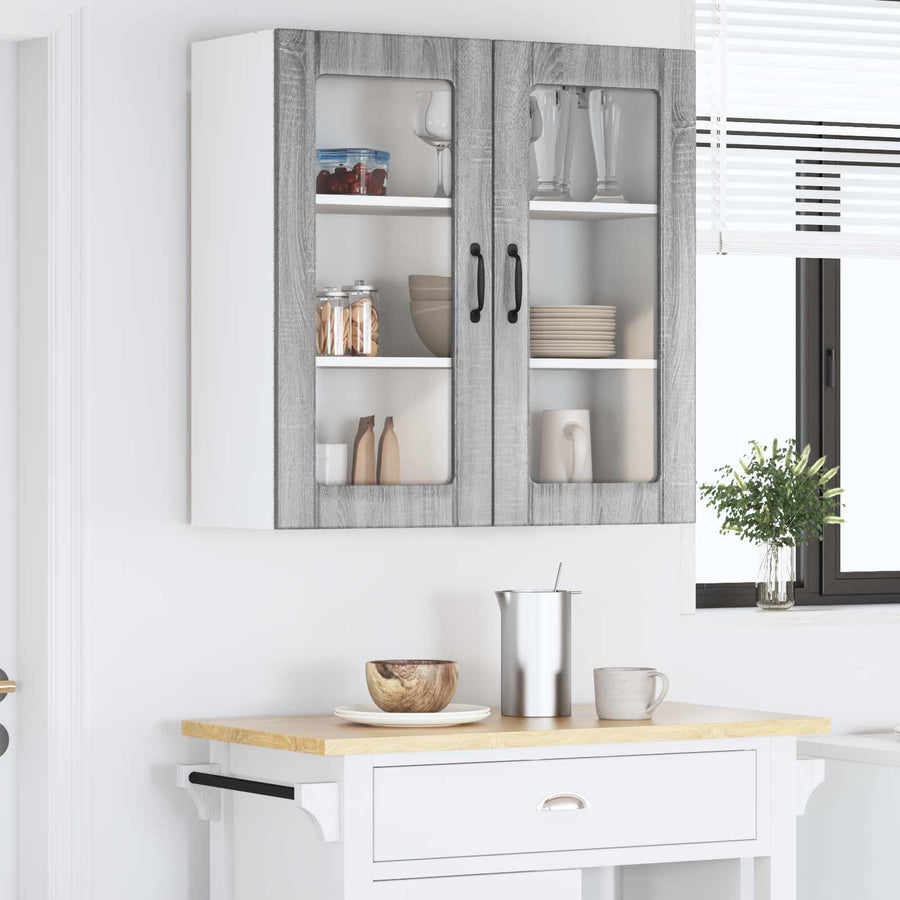 Keukenkast Bewerkt Hout Grijs Sonoma 80 x 31 x 80 cm 1x wandglas kast (2 deuren)